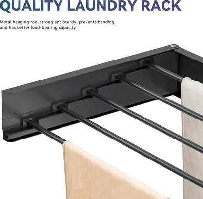APEXCHASER Wall Mounted Clothes Drying Rack, Laundry Drying Rack Foldable, Towel Racks for Bathroom Balcony Laundry Room Wall Mounted, Collapsible Drying Rack for Clothing, 31.5", Black
