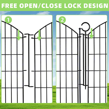 Decorative Garden Fence 40in (H) x12ft (L), 5 Pack No Dig Fence Animal Barrier for Dog with Lock, Arched Flower Bed Edging, Wire Border Panel Fencing for Yard Patio Outdoor Decor