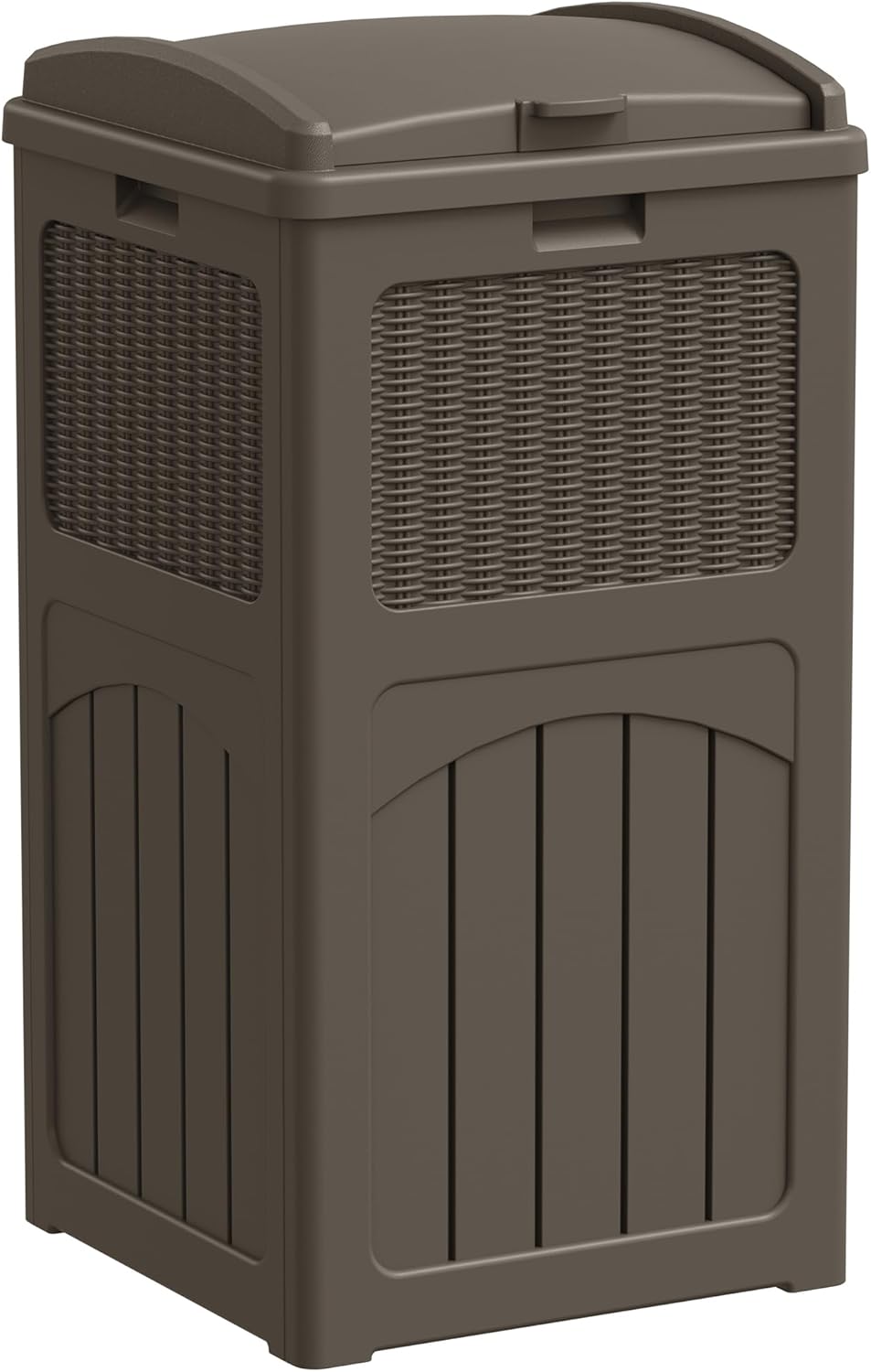 Greesum 33 Gallon Outdoor Trash Can with Lid, Waterproof Resin Garbage Bin for Hideaway, Deck, Patio, Brown