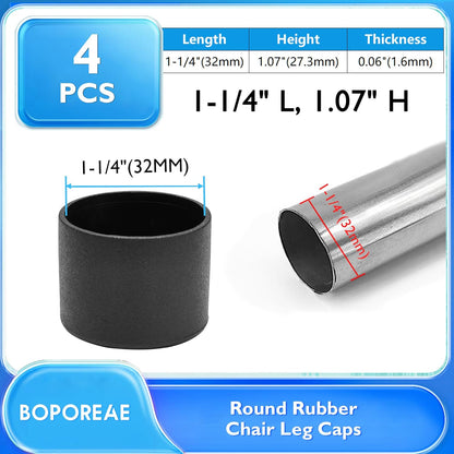 4 Pcs 1-1/4" Round Rubber Chair Leg Caps, PVC Table Leg Covers, Flexible & Anti-Slip Furniture Leg End Caps, Chair Leg Floor Protectors for Bar Stool Leg Patio Indoor, Black