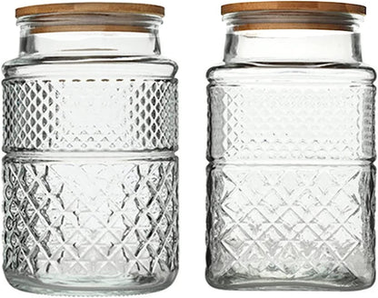 Large Glass Storage Jar, 2 Pack 60 FL OZ Glass Food Storage Containers with Bamboo Lid, Kitchen Containers Cereal Canisters Decorative Jar for Candy Snack Cookies Coffee Tea Nuts Airtight Glass Jars