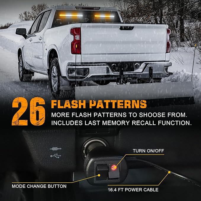 XRIDONSEN 2 in 1 Traffic Advisor Light Bar 2X 17.7 inch 144 LED Amber White Warning Hazard Safety Interior Front Rear Windshield Dash Emergency Strobe Lights for Plow Trucks Construction Vehicles