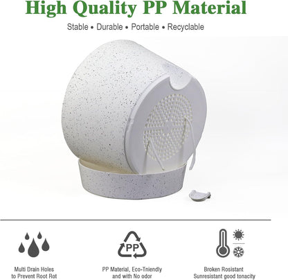 Self Watering Pots for Indoor Plants,12 inch Planters with Drainage Holes Plastic Flower Pots with Deep Reservoir, White Speckles