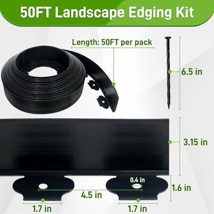 3.15" x 50' No Dig Landscape Edging, Plastic Garden Edging Borders with 45 Anchoring Spikes, Flexible Lawn Edging for Landscaping Garden Flower Beds Grass Yard Paver Pathway, Black