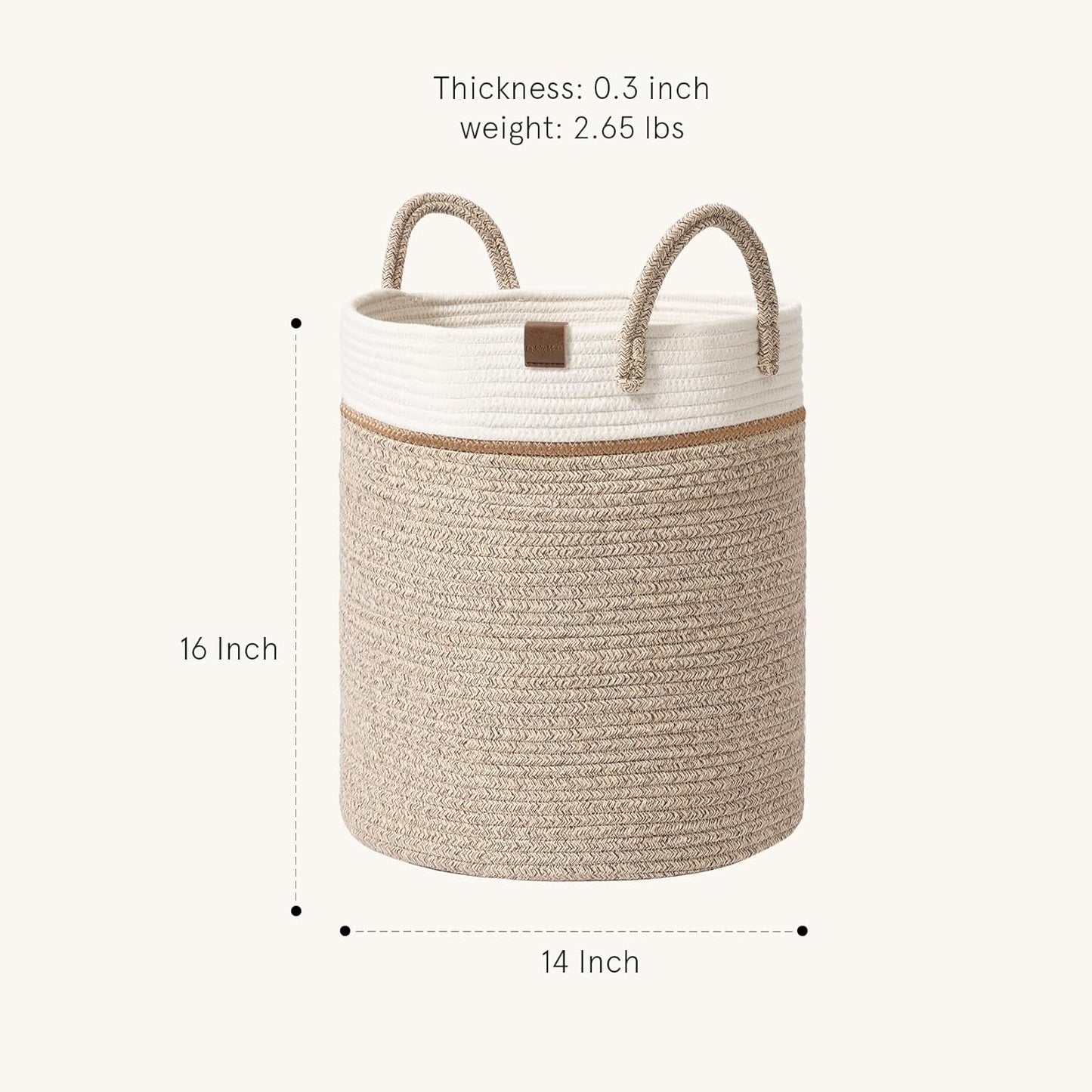 LA JOLIE MUSE Woven Basket Rope Storage Baskets - Large Cotton Organizer 16 x 14 x 14 Inches, Basket for Baby Blanket, Kids Toy Nursery Laundry Basket