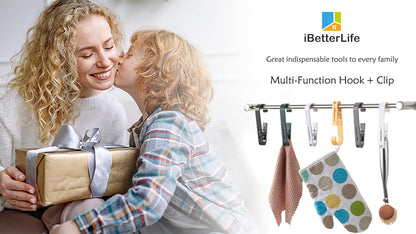 iBetterLife 4Pcs Laundry Hooks Clips Hanger - Laundry Clips with Hooks Heavy Duty Closet Organizer Clothes Pins Hanging Towel Clamps for Socks, Boot, Bras for Bathroom Wardrobe Kitchen