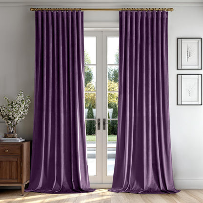 MIULEE Purple Velvet Curtains 108 inches 2 Panels - Luxury Room Darkening Window Drapes for Bedroom Living Room Thermal Insulated Super Soft Blackout Extra Long, Back Tab Rod Pocket Pinch Pleated
