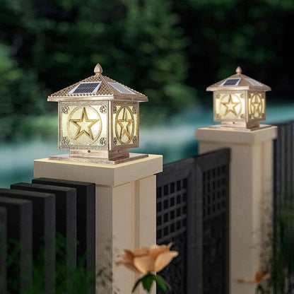 SLAWA Outdoor Solar Post Cap Light 9.8In Bronze Column Lights Square Waterproof Landscape Lighting with Remote Pillar Lamps Fence Deck Cap Light Solar Power Lantern Porch Mailbox Lawn Porch Fixture