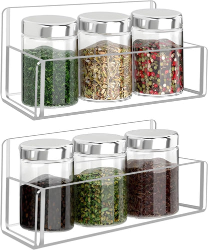 Acrylic Spice Rack Wall Mount-6 Inch, Clear Spice Shelf Storage Holder, 2 Pack Hanging Seasoning Rack Organizer for Cabinet Door, Cupboard or Wall Kitchen (Adhesive or Screw)