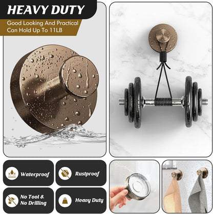 Suction Cup Hooks for Shower,4Pcs Shower Towel Suction Hooks,No Drill Towel Hooks for Bathroom Wall,Kitchen,Glass,Mirror,Tile to Hang Towels,Robes,Loofah-Champagne Bronze