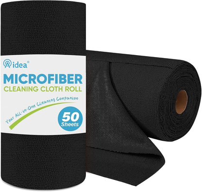 AIDEA Microfiber Cleaning Cloth Roll, 50PK, Black Microfiber Towels for Cars, Reusable Paper Towels Tear Away Cloth, Shop Rags, Lint Free Cleaning Rags for House, Kitchen, Window, 11.5"×11.5"