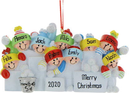 3D Snowball Fight Family of 9 Ornament 2025 Personalized Family Christmas Ornaments 2025 | Snowman Winter Holiday Personalized Tree Ornaments for Grandchildren, Siblings & Grandkids of Nine Ornament