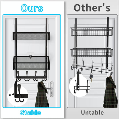 Over The Door Hooks Organizer, Coat Rack Over The Door Storage Hanger Towel Rack, Back of Door Storage Organizer for Bathroom,Bedroom,Kitchen,Office (Black 3-Tier)