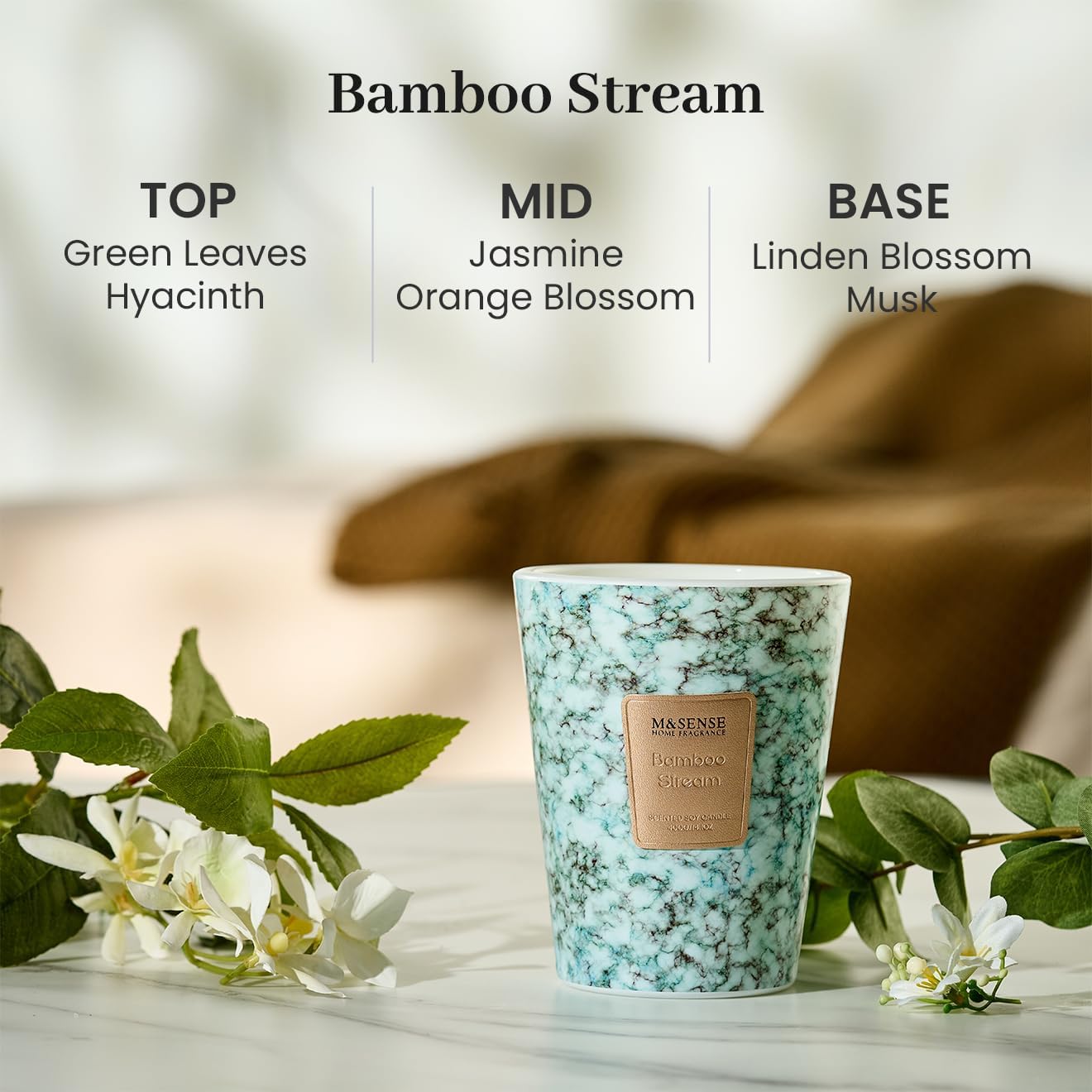 M&SENSE BambooStream Scented Candles for Home, Lead-Free Wick Highly Scented Jar Candles, 14.1 Oz 80 Hours Lasting Burning Candles Gifts for Women, Relaxing Aromatherapy Candle for Stress Relief