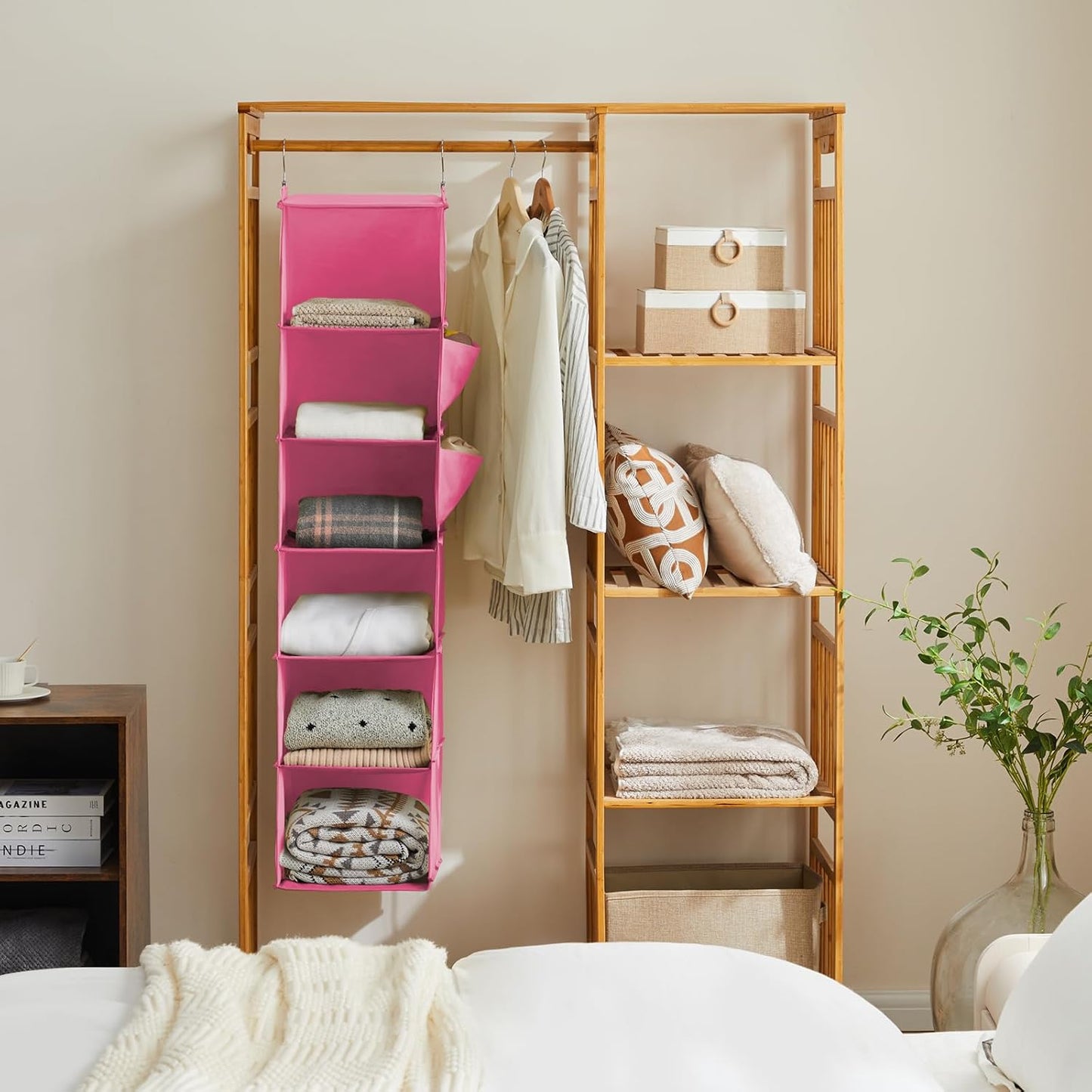 YOUDENOVA Hanging Closet Organizer, Closet Hanging Storage Shelves (Pink)