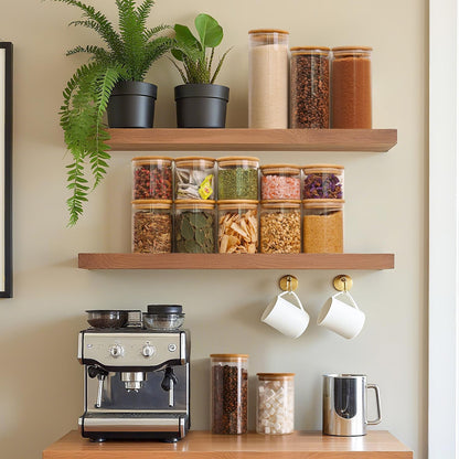 ComSaf 0.6 Qt Glass Food Storage Jars Set of 9, Clear Glass Storage Containers with Lids, Pantry Organization Jar, Spice, Blooming Tea, Oat, Coffee and Sugar Container, Small Canister Set for Kitchen