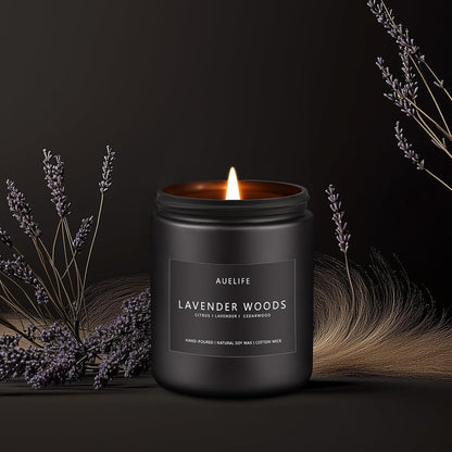 Scented Candles for Men | Lavender & Wood Candle - Candle for Men, Manly Candles for Home Scented, Man Gifts for Him/Friend, 7oz Black Jar