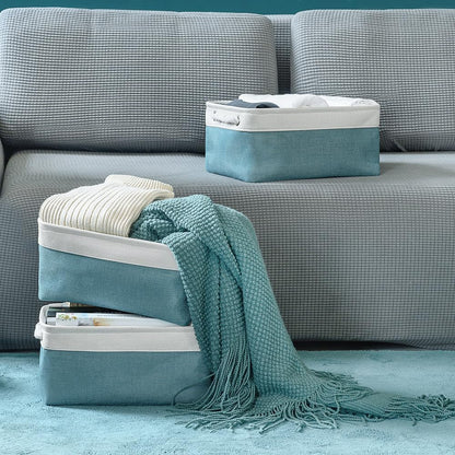 TheWarmHome Fabric Storage Bin with Handles,Storage Basket for Home Storage and Organization, Shelf Basket with Cover for Living Room Bedroom Closet（White & Green Medium 13.8L×9.8W×6.7H