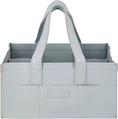 Premium Vegan Leather Baby Diaper Caddy Organizer – Portable Storage Basket for Newborn Essentials, Changing Table, Nursery, Car & Travel, Gifts for Baby Shower (Pastel Seafoam)