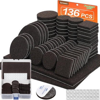 Felt Furniture Pads 136 Pieces, Furniture Pads for Hardwood Floors, 5mm Thick Floor Protectors for Furniture Legs, Felt Pads for Furniture, Floor Savers for Furniture in a Case
