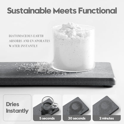 3PCS Water Absorbing Soap Dish Sponge Holder, Diatomite Stone Drying Tray Mat Sink Caddy for Kitchen Counter & Bathroom, Small Stone Bath Mat Faucet Accessories Organizer Protector,Dark Gray,9"x 3.5"