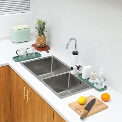 Silicone Kitchen Sink Organizer Tray for Multiple Usage,Eco-Friendly Sponges Holder for Kitchen Bathroom Counter or Sink,Dish Soap Dispenser,Scrubber,Bottle,Cup (Green, 12"×4")