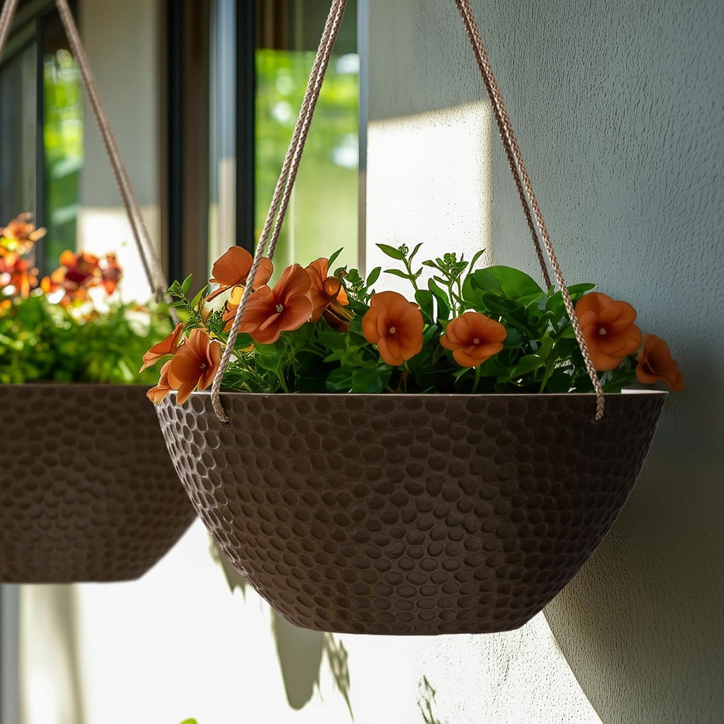 LA JOLIE MUSE Hanging Planters for Outdoor Plants, Large Outdoor Hanging Planters with Drain Holes Ash Brown, Honeycomb (13.2 Inch, Set of 2)