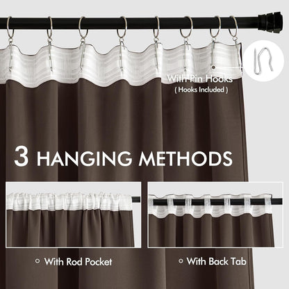 MIULEE Chocolate Brown Back Tab Blackout Curtains 90 Inches Long 2 Panels Set for Living Room Bedroom Privacy, Rod Pocket/Pinch Pleat Thermal Insulated Room Darkening Pleated Light Blocking Drapes