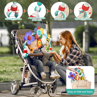 Baby Stroller Arch Toys,Adjustable Crib Mobile for Bassinet with Sensory Play Accessories and Hanging Toys,Baby Travel Car Seat Toys for Toddler Boy Girl 0 3 6 9 12 24 Months