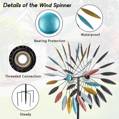 DREAMYSOUL Wind Spinner Outdoor, 23" Dia Dual Colorful Blades Metal Windmills, Kinetic Wind Spinners & Sculpture for Yard and Garden