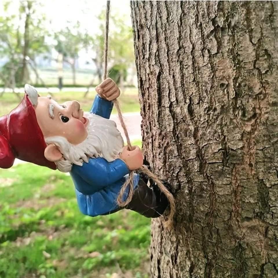 Climbing Gnomes Tree Faces Decor Outdoor for Yard, Adorable Gnome Elf Out Hugger Fairy Door Statue for Tree, Funny Garden Gnome Peeker Sculpture Yard Patio Art