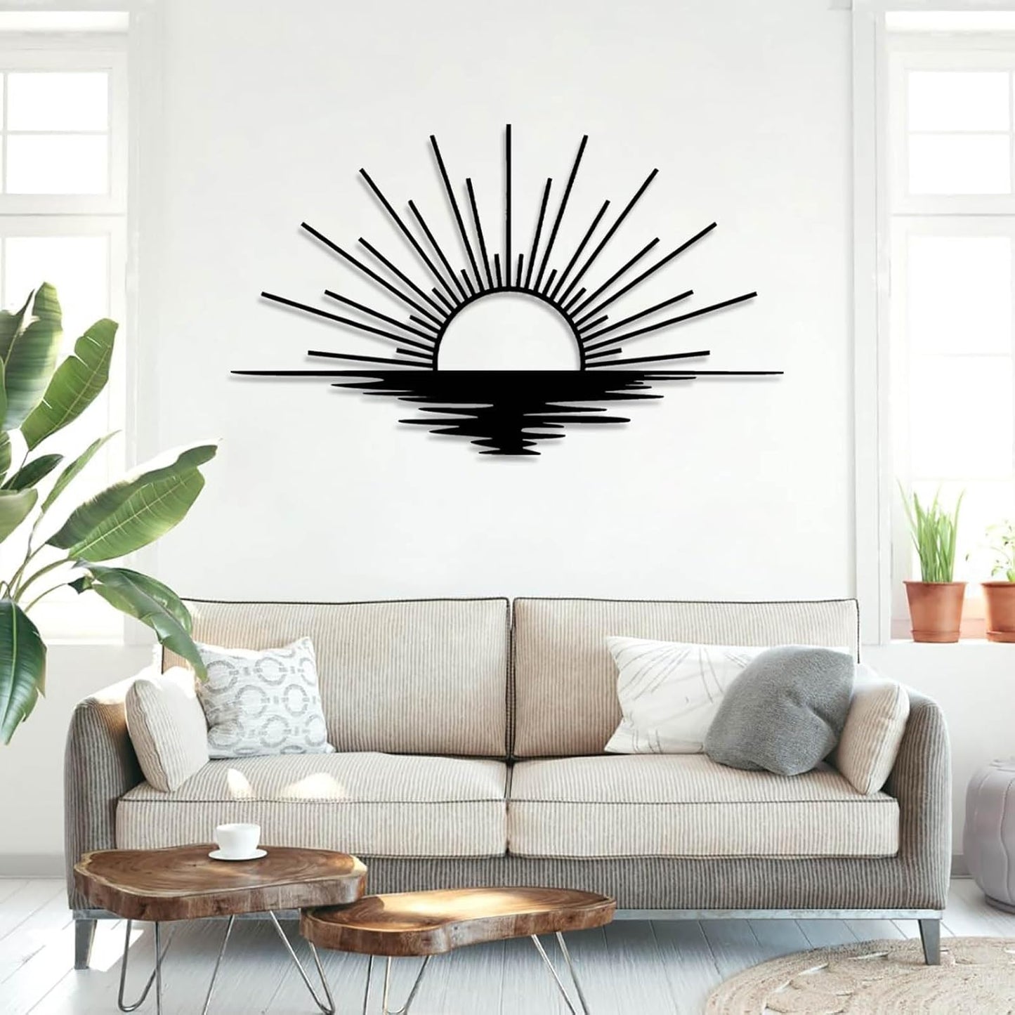 Sunrise Metal Wall Art, Metal Sun Wall Decor, Sun Outdoor Wall Art, Abstract Sunrise Wall Decor, Boho Home Hanging, Living Room Wall Hanging (Gold, 53"x32"/135x81cm)