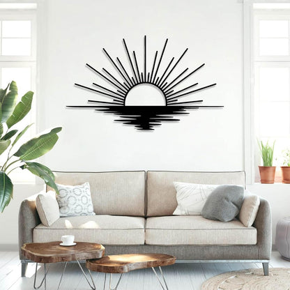 Sunrise Metal Wall Art, Metal Sun Wall Decor, Sun Outdoor Wall Art, Abstract Sunrise Wall Decor, Boho Home Hanging, Living Room Wall Hanging (White, 41"x25"/105x63cm)