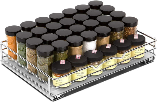 Pull Out Cabinet Organizer for Spices, Cans - Heavy Duty with Lifetime Limited Warranty- Pull Out Spice Rack- Cabinet Pull Out Shelf for Cans,Dishes, Etc, 14-3/8"Wx 10-1/2"D x 2-3/4” H, Chrome