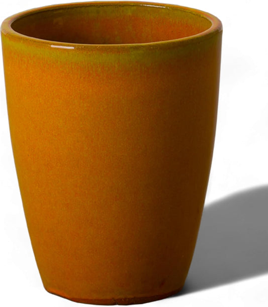 Emissary Bullet 9.5 in. Bright Orange Ceramic Round Planter (9.5 in. L x 9.5 in. W x 12 in. H) with Drainage Hole