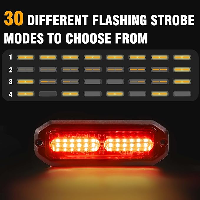 WINECO 8PCS LED Strobe Lights kit 12V Sync Feature Red 12LED Emergency Hazard Warning Lights with Strobe Controller for Trucks Vehicles ATV RV Cars Van
