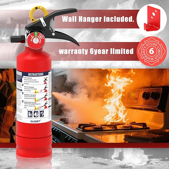Ougist 3 Pieces Fire Extinguisher Kit for Home Kitchen and Car – Includes 2.5 lb ABC Dry Powder Fire Extinguisher with Quick-Release Handle, Emergency Smoke Hood and Fire Blanket