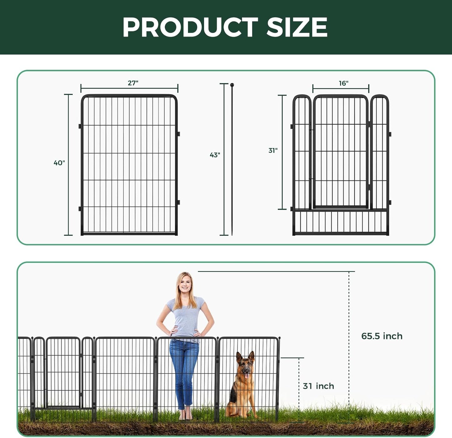 FXW Garden Fence 40in(H) x 26.7ft(L), 12 Panels Decorative Dog Fence Outdoor for The Yard – Heavy Duty Metal Animal Barrier for Dog and Rabbit, Easy Setup, Black