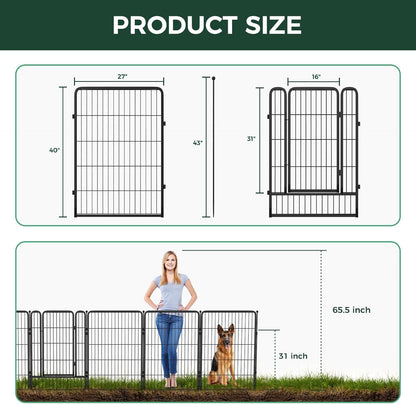 FXW Garden Fence 40in(H) x 26.7ft(L), 12 Panels Decorative Dog Fence Outdoor for The Yard – Heavy Duty Metal Animal Barrier for Dog and Rabbit, Easy Setup, Black