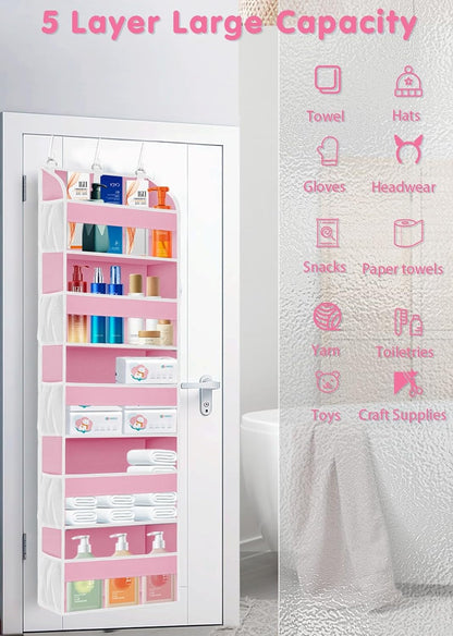 2 Pack Over The Door Storage Organizer with 5 Pockets 10 Mesh Pockets, 44 lbs Weight Capacity Door Hanging Organizers and Storage for Bedroom,Bathroom,Nursery,Kidroom,Babyroom
