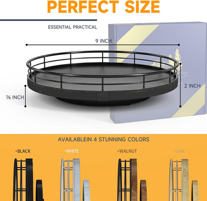 9" Oak Bathroom Vanity Tray Turntable for Perfume Candle, Round Wooden Decorative Tray for Kitchen Sink Countertop Organizer, Bathroom Counter Organizer for Skincare Makeup, Farmhouse Black Gold