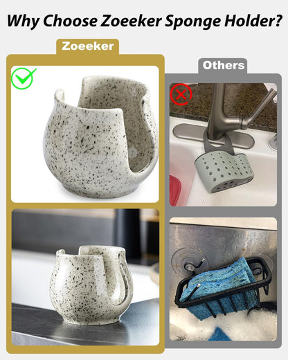 Sponge Holder for Kitchen Sink, Ceramic Dish Sponge Dish Rack Scrubby Caddy Kitchen Organizer Cute Sink Caddy Organizer, Farmhouse Decor, Speckled Glaze