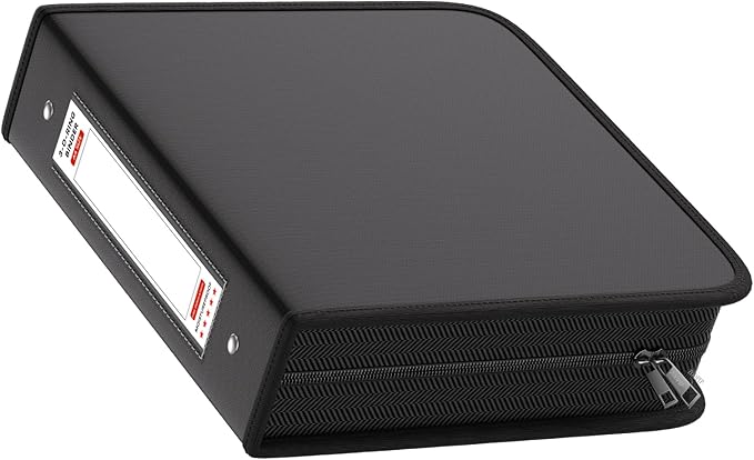 Fireproof 3 Ring Binder with Zipper, 2.5 Inch D Rings Hold up 650 Sheets of 8.5" x 11" (A4), Compatible with Clear Page Protectors, Built-in net and Pen Holder (1 Pcs, Black, 2.5")