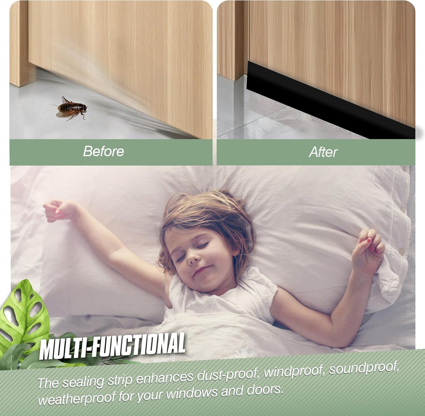 Silicone Weather Stripping Door Seal Strip, 16.4 Feet Self Adhesive Sealing Sticker Sealing Tape for Door Draft Stopper Adhesive for Doors Windows Shower Glass Gaps (Black, Width 35mm)