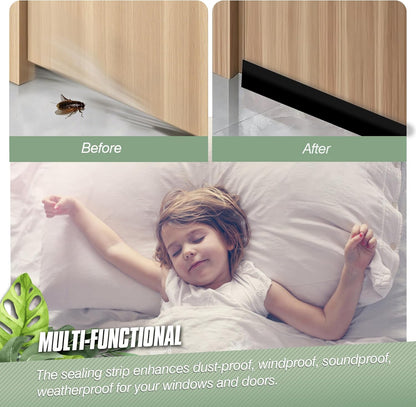 Silicone Weather Stripping Door Seal Strip, 16.4 Feet Self Adhesive Sealing Sticker Sealing Tape for Door Draft Stopper Adhesive for Doors Windows Shower Glass Gaps (Black, Width 35mm)