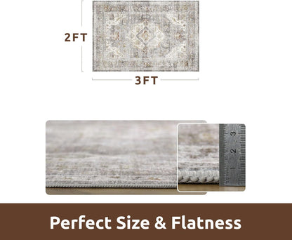 AMOAMI-2X3 Small Rug-Washable Rugs Entryway Mat Indoor-Soft Vintage Non Slip Rugs for Kitchen Laundry Room Bathroom Grey Decorative Accent Rug for in Front of Sink 24 Inch x36 Inch