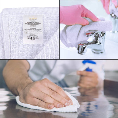Bar Mop Towels 16”x19”, White Kitchen Bar Towel 12 Pack, 100% Cotton Ribbed Cleaning Cloths Rags, Super Absorbent Terry Shop Towels for Home Restaurant Commercial Use