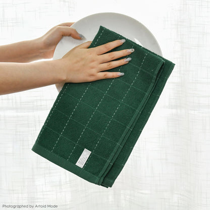 Artoid Mode Checkered Designed Cotton Green Terry Kitchen Dish Towels, 15x25 Inch Soft Absorbent Quick Drying Family Cleaning Tea Towels Set of 4