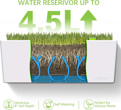 Glowpear Self Watering Railing Planter Box - 23.6", White - UV Stable, Scalable Plant Pot with Water Gauge, Indoor Outdoor for Vegetables, Flowers, Herbs, and Succulents