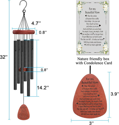Memgift Memorial Wind Chimes for Outside – Sympathy Gift for Loss of Mother, Outdoor Yard Keepsake Wind Chime in Memory of Mom